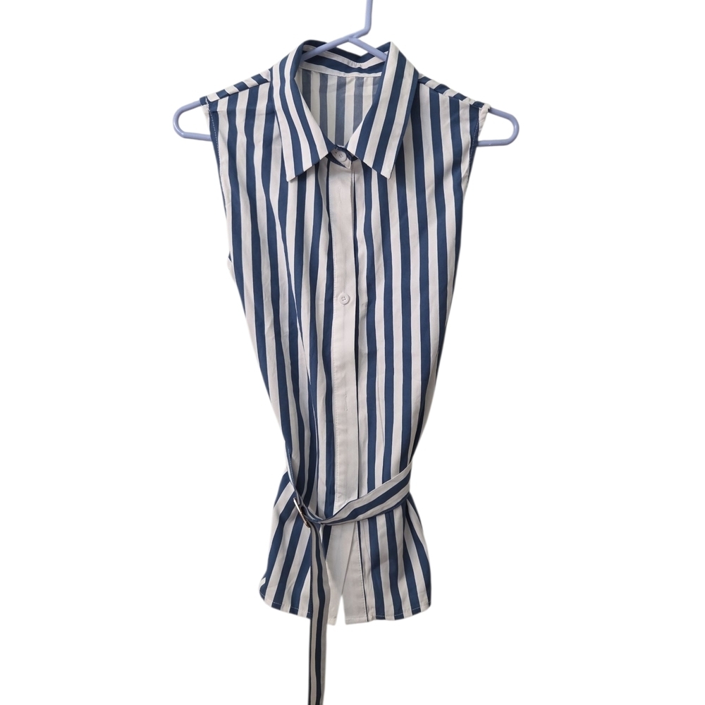 SHEIN Blue White Striped Button Down Shirt